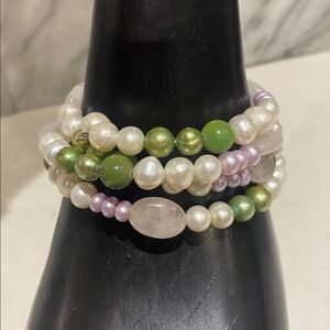 Elegant Pearl and Green and And Rose Quartz Bracelet